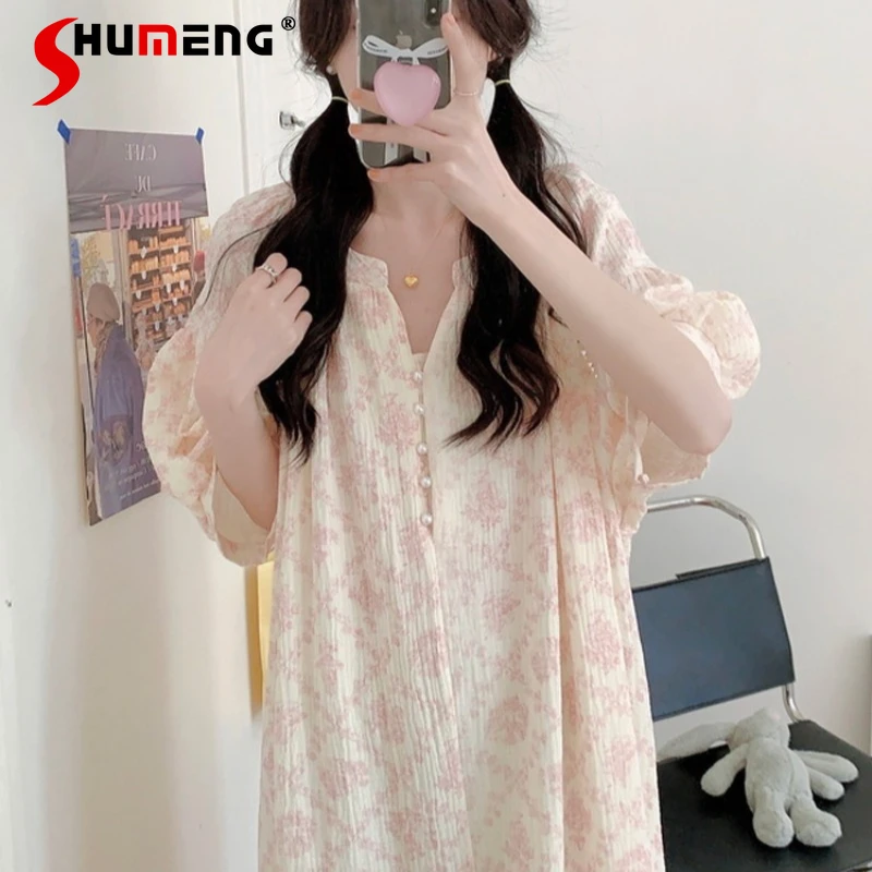 

Summer Cotton Gauze Nightdress for Women Romantic Style High End Loose Sleepshirts Lady Unique Beautiful Nightgowns