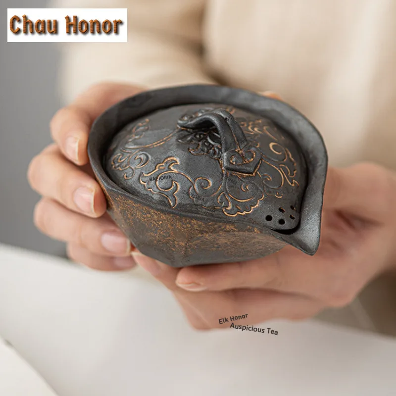 

100ml Japanese Old Rock Clay Gaiwan Antique Tea Tureen Household Tea Bowl with Lid Kit Tea Maker Cover Bowl Drinkware Decoration