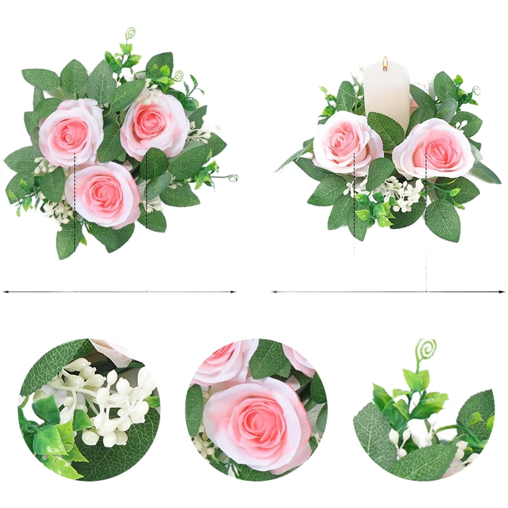 Floral Table Wreath with Candle Holder Featuring Silk Roses and Carefully Attached Petals for Decorative Table Styling