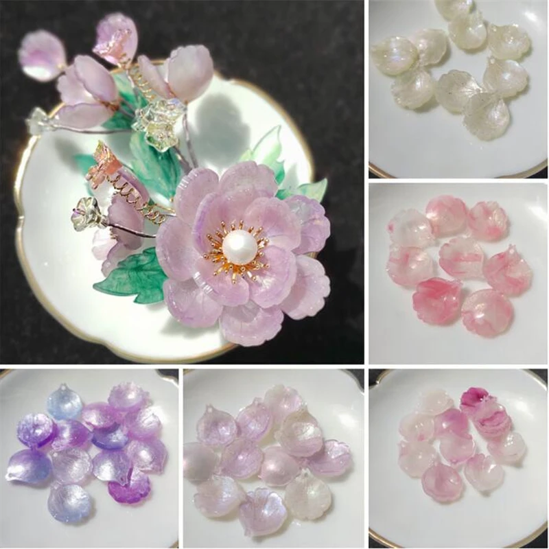 10Pcs/lot New Creative Acetic Acid Flower Beads Petals Charm Connectors Diy Hairpin Jewelry Making Resin Acessories Material