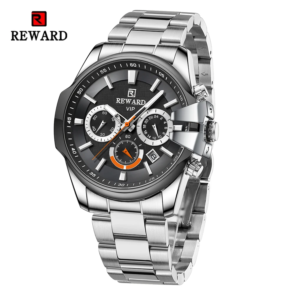 

REWARD VIP Fashion Wrist Watches for Men Waterproof Luminous Sport Wristwatch Business Stainless Steel Watches Clock