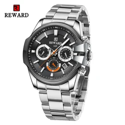 REWARD VIP Fashion Wrist Watches for Men Waterproof Luminous Sport Wristwatch Business Stainless Steel Watches Clock