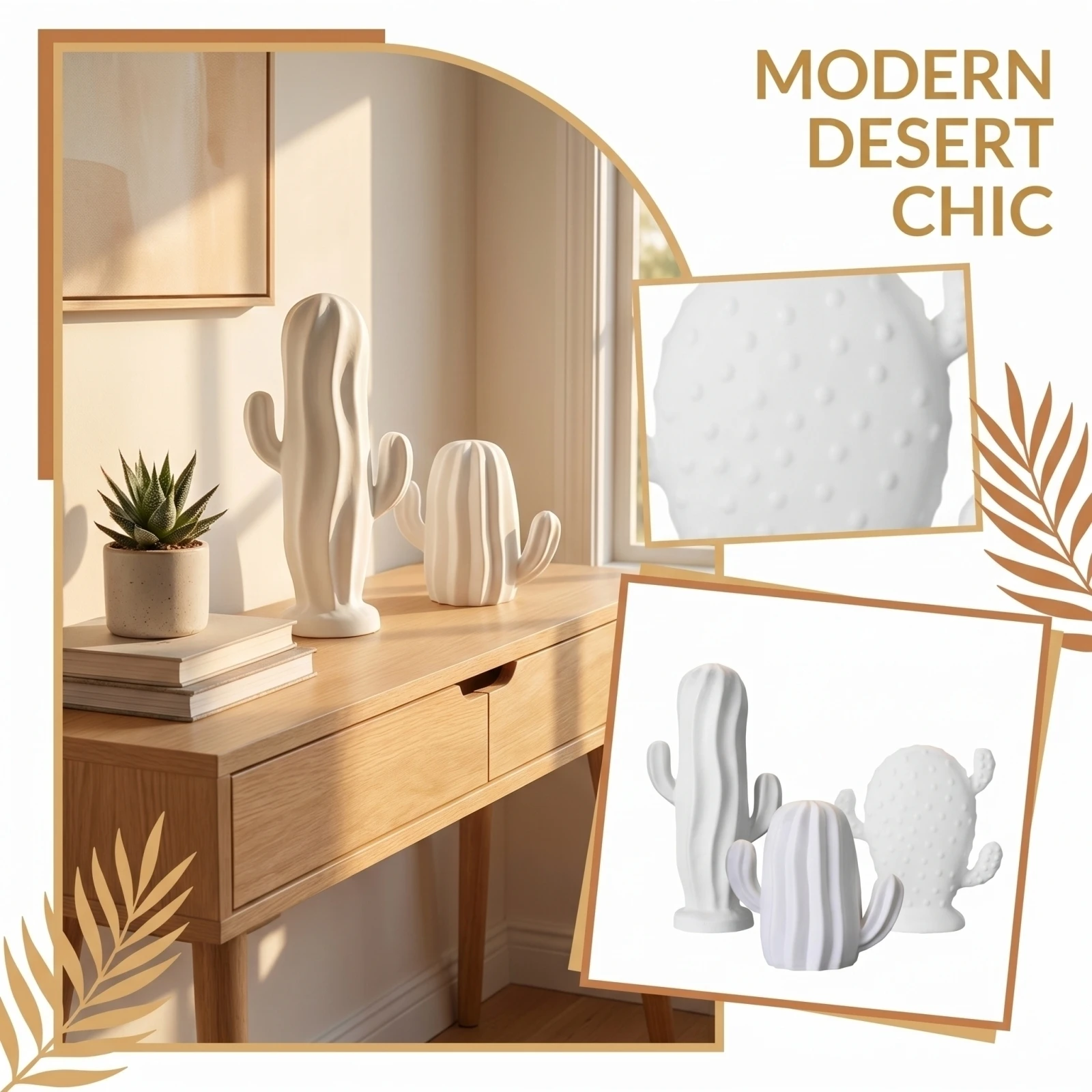 Figura Minimalista de Cactus Blanco, Escultura Moderna del Desierto, Adorno Decorativo para el Hogar, Oficina y Sala de Estar
