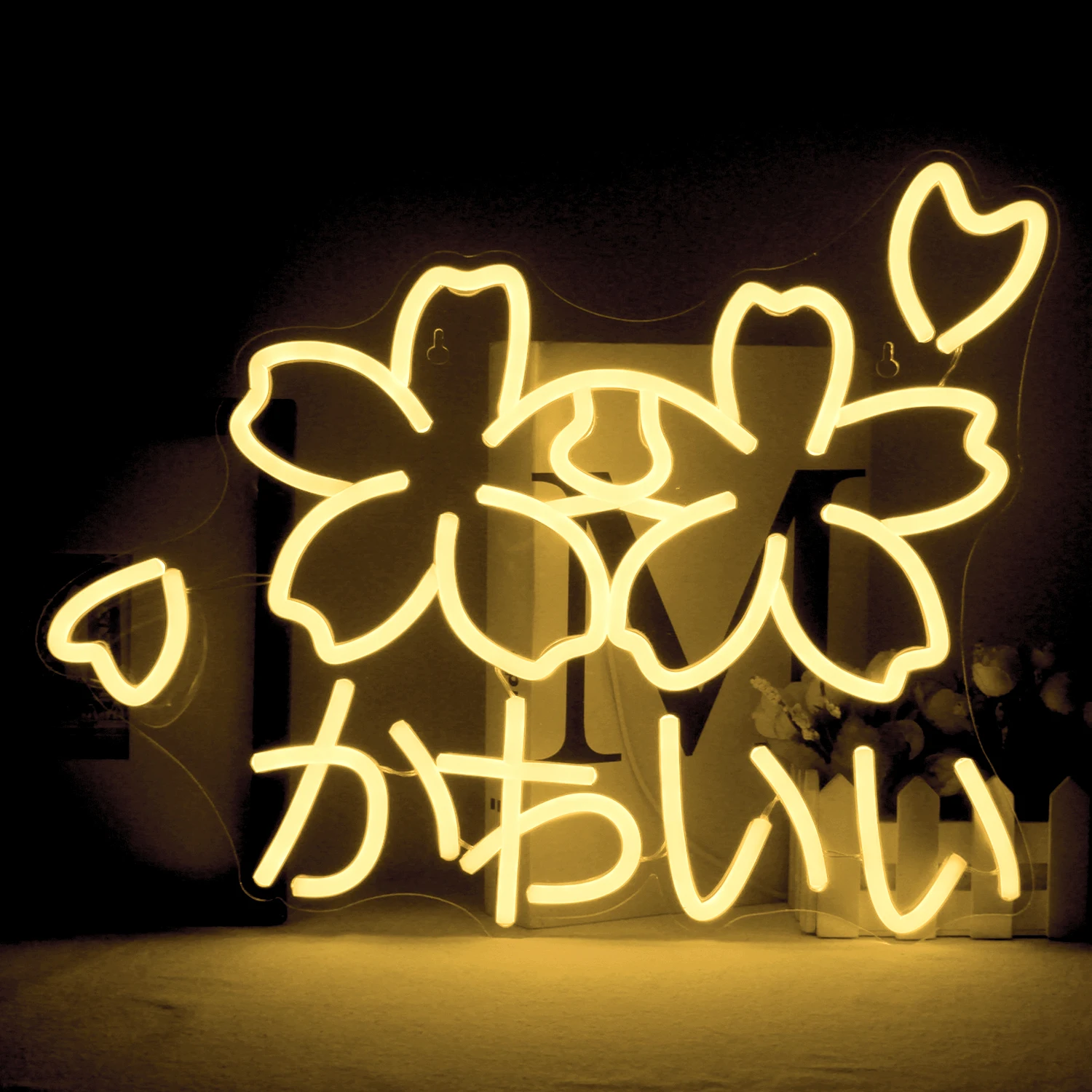 Flower Love Neon Led Sign Wedding Japanese Sakura Kawaii Blossom Logo Party Bedroom Decoration Lights Art Wall Lamp Room Decor