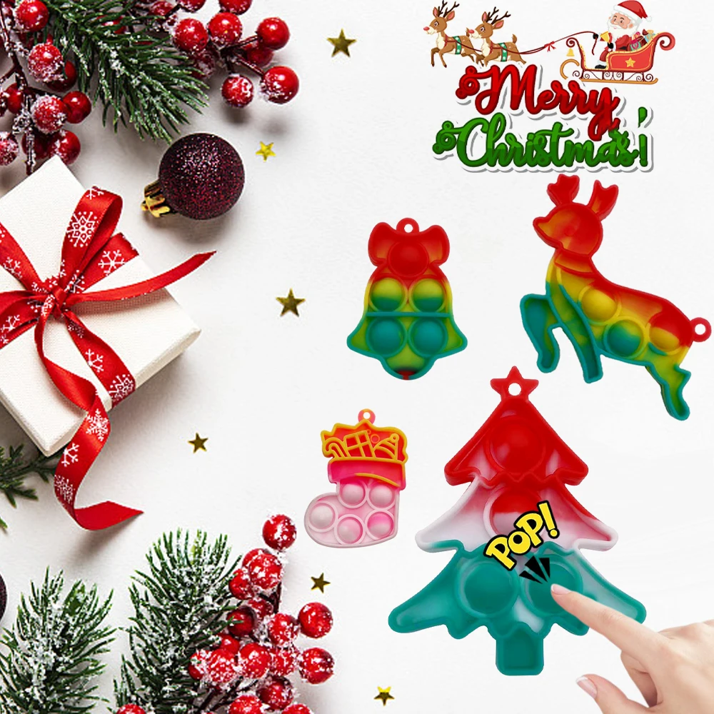 Christmas 48PCS for Kids Mini Pop Fidget Keychain Bulk Bubble Relieve Stress Fidget Toys Stocking Stuffers Party Favors Xmas