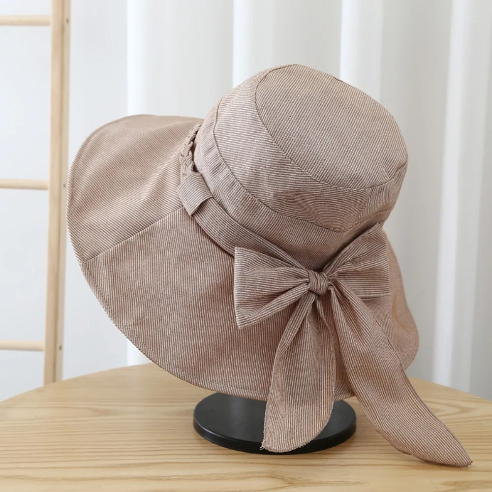 

Portable Wide Brimmed Women's Sun Hat Casual with Bowknot Sunscreen Visor Cap Foldable Soft Bucket Hat Vacation
