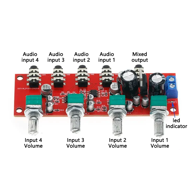 NE5532 stereo sound source four way mixer audio signal mixing board single power supply