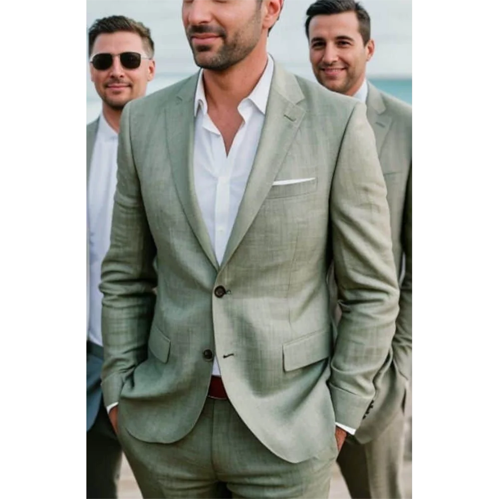 

Light Green Men's Suits Notch Lapel Single Breasted Slim Fit Male Suit Jacket Pants Daily Office Smart Casual Man Set Customized