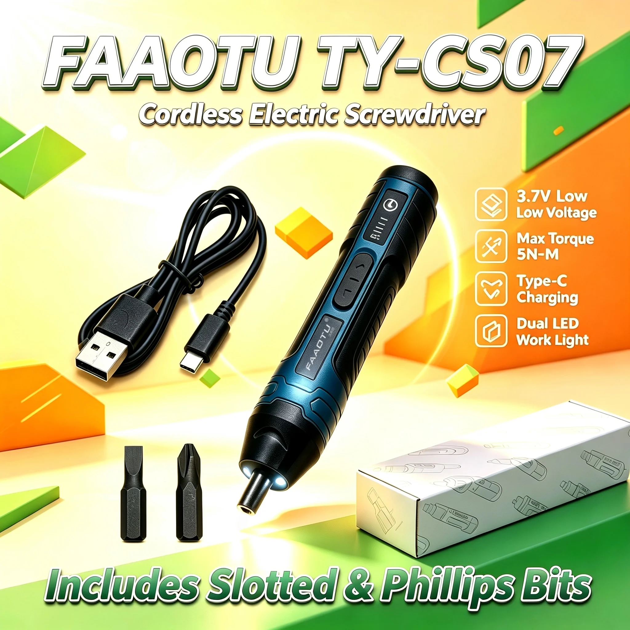 Handheld FAAOTU Cordless Electric Screwdriver USB Charging Household DIY Power Hand Tool