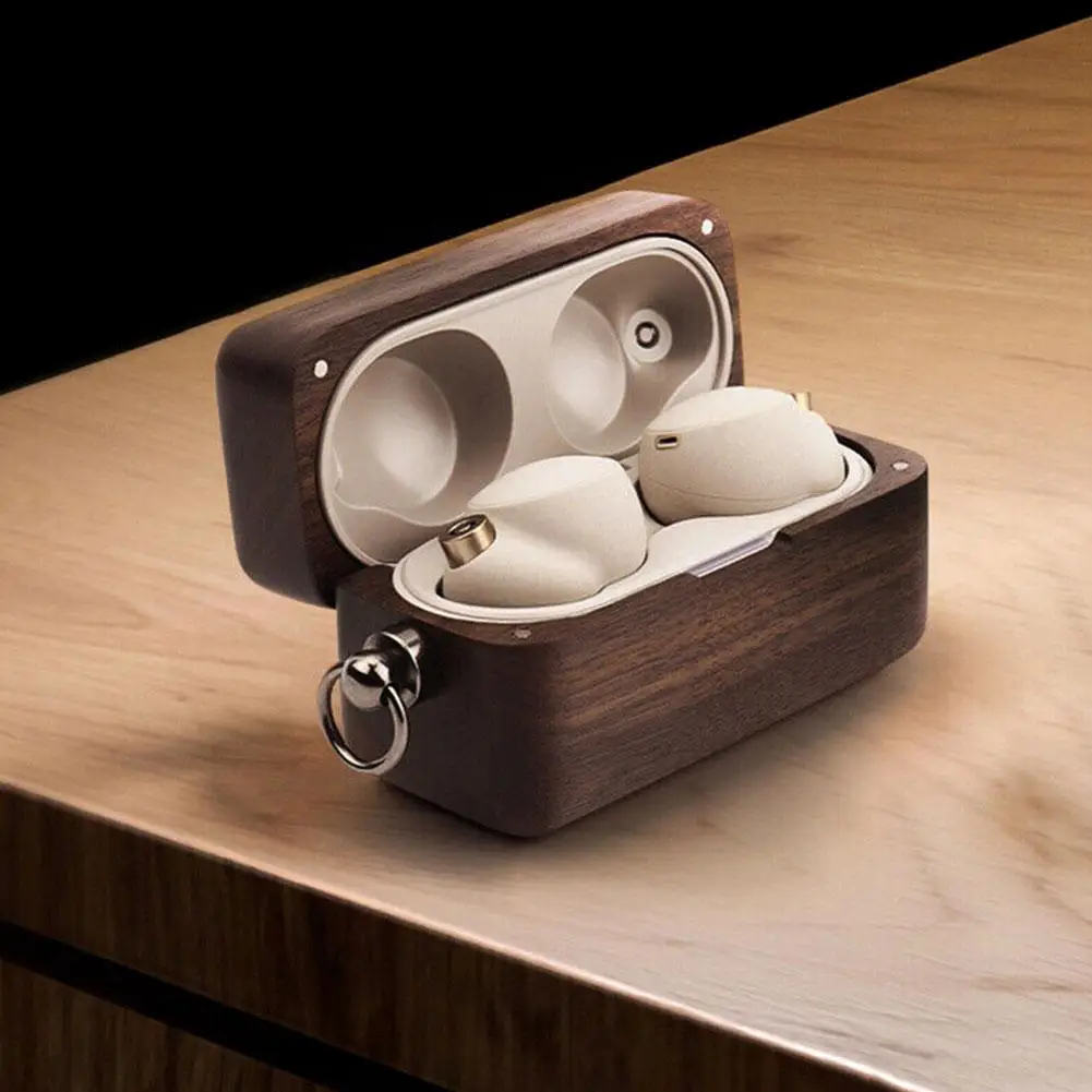 Solid Wood Case For Sony WF-1000XM5 Earphone Case Bluetooth Earphone Protection Case with Lanyard For Sony WF-1000XM4 Cover
