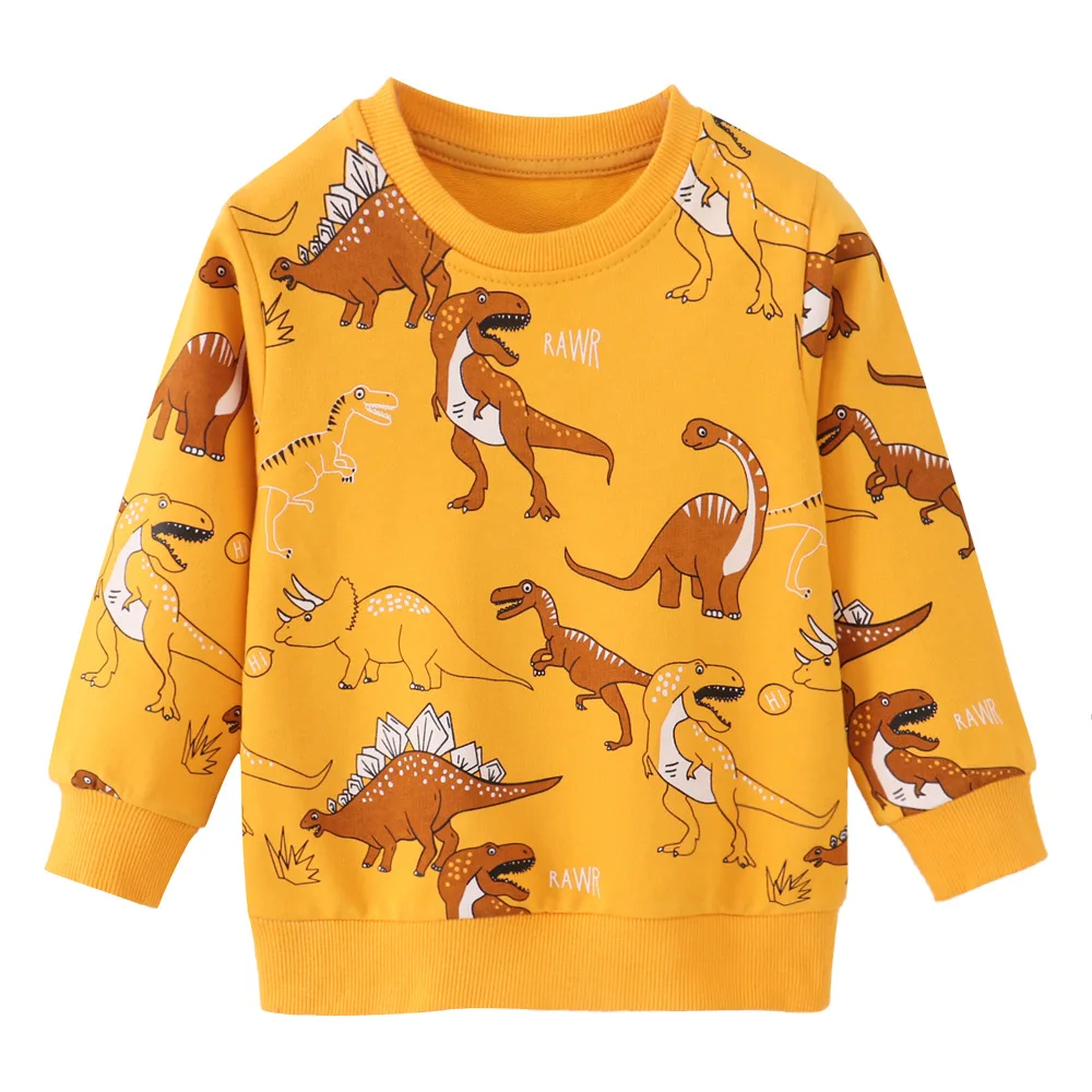 European And American Style Childrens Boys Sweatshirts Spring Cotton Long Sleeved Boys Top Looped Dinosaurs Kids Boys Hoodie