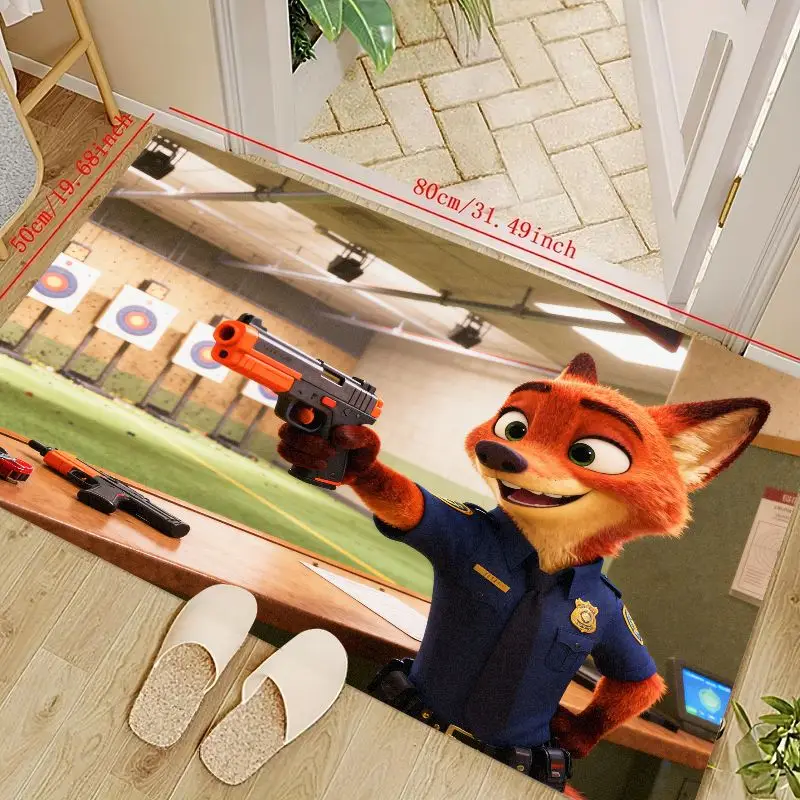

1PC Zootopia Nick Wilde Police Fox Floor Mat, Cartoon Movie Character Area Rug for Kids Room Home Living Room Decor, Soft Anti-s