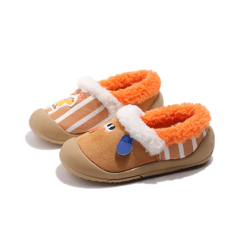 

Детская хлопковая обувь с кроликом и мультяшной собакой, утолщенная теплая нескользящая обувь на мягкой подошве для мальчиков и девочек