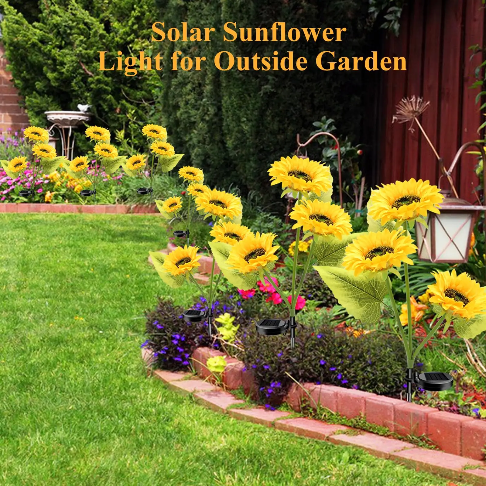 Garden Lights Solar Powered 3 Pack Solar Outdoor Lights with 9 Bigger Sunflower Waterproof Realistic Solar Flowers Light Pathway