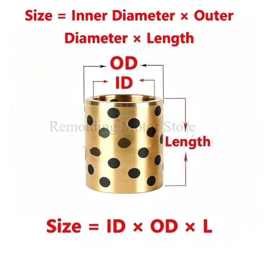 Graphite Copper Bushing M10 M12 Wear-resistant Oil-free Self-lubricating Composite Copper Bushing OD:12-22mm Length:6-65mm