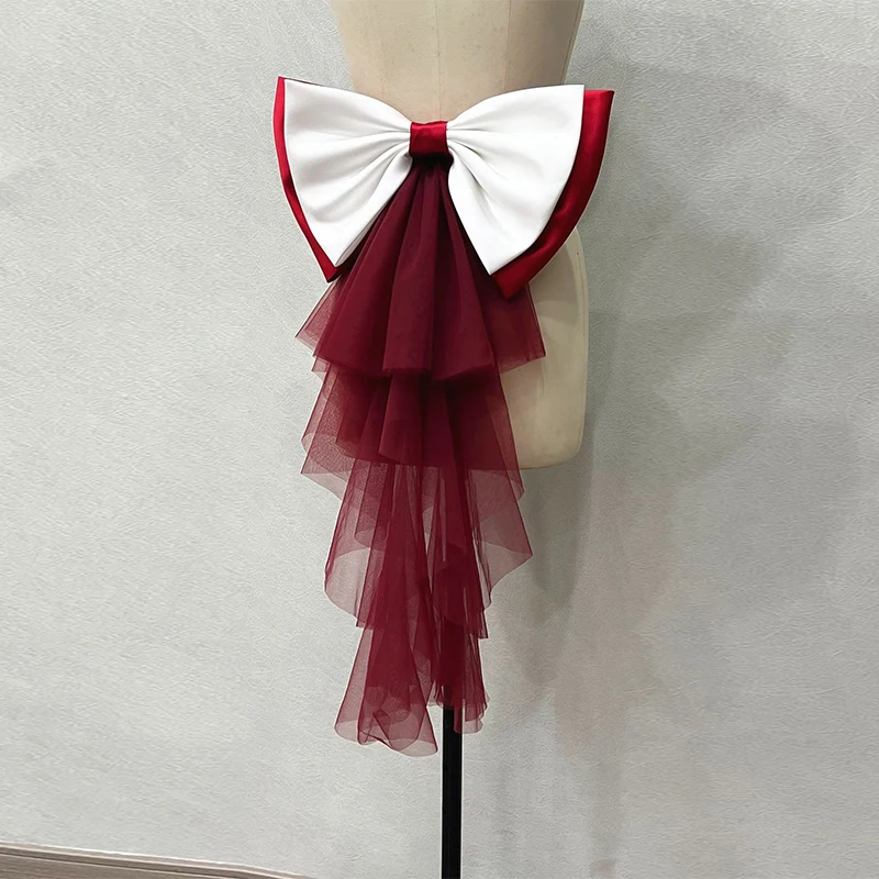 แฟชั่นซาตินงานแต่งงานโบว์ Ruffles Tulle Lolita เจ้าสาวโบว์โบว์ผู้หญิงงานแต่งงานชุดผลกําไรในรอบอุปกรณ์ตกแต่ง Photo Props