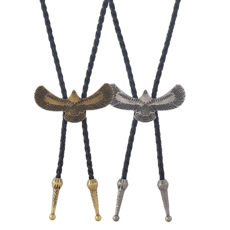 2Pcs Western Men's Bolo Tie with Metal Pendant Cowboy Leather Cord Necktie