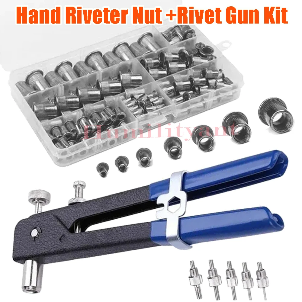 M3-M8 Aluminum Flat Head Thread Blind Rivet Nut Insert Nutsert with Rivet Nut Plier Tools