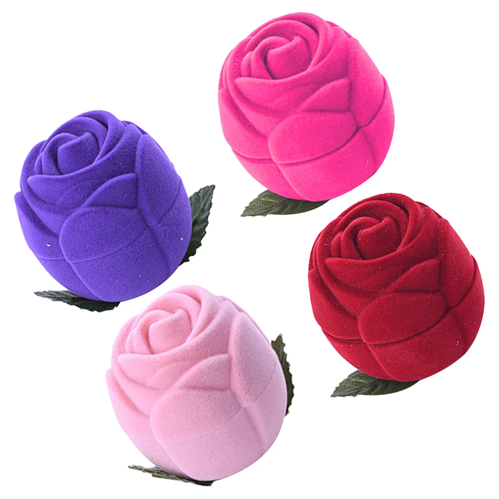 

4 Pcs Jewelry Box for Ring Storage Travel Gift Exquisite Rose Shape Fashion Case Portable Jewelry Packaging Display Tool