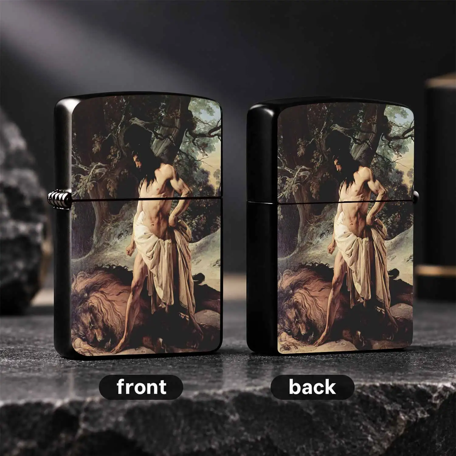 Vintage Art Painting Lighter With Samson And The Lion Classic Masterpiece Print, Portable Stylish Daily Ignition Accessory, Aesthetic Decorative Personal Practical Gift For All Scenarios, Exquisite Artcol A Humorous And Interesting Lighter