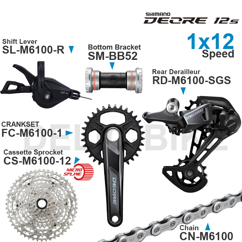 For M6100 12v Set Shifter Rear Cassette Sprocket Chain Crank Set 1x12 Speed MTB Bicycle Bottom Bracket Parts