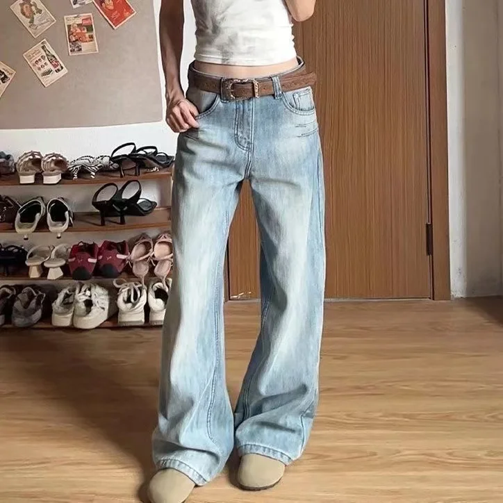 Women Wide Leg Baggy Jeans Lady Vintage Y2K Punk Low Rise Waist Loose Denim Pants Streetwear Fashion Trashy Long Skater Trousers
