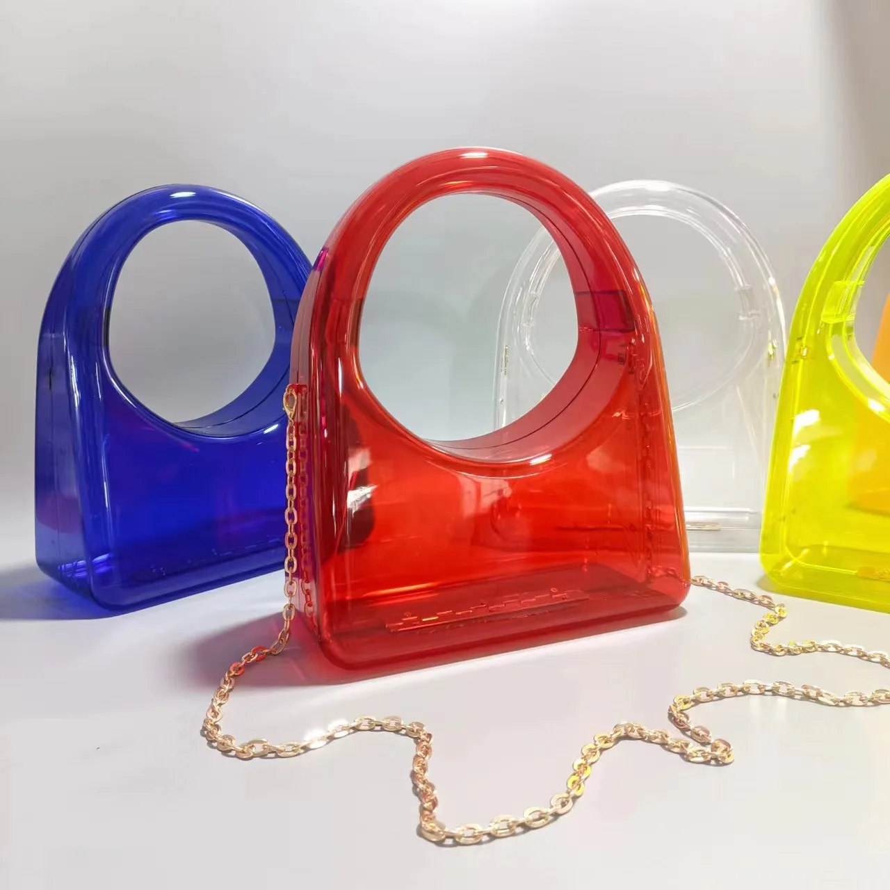 

New Fashionable Transparent Multi-color Acrylic Handbag for Ladies Perfect for Evening Dinners and Social Events