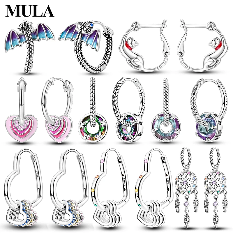 MULA 925 Sterling Silver Earrings for Women's Wedding Birthday Party Fashion Jewelry Gifts Zircon Starry Crystal Hoop Earrings
