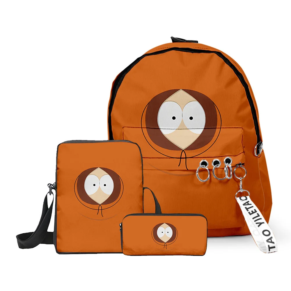 Cartoon Popular SOUTH PARK 3D Print 3pcs/Set pupil School Bags Oxford Key Chain Backpack Inclined shoulder bag Pencil Case