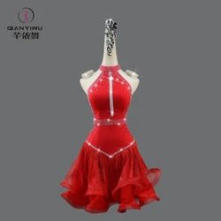 2026 New female Red Latin Dance Tassel Dress Competition Performance Costume Sexy Ballroom Skirt For Women Wear Girls Salsa Suit