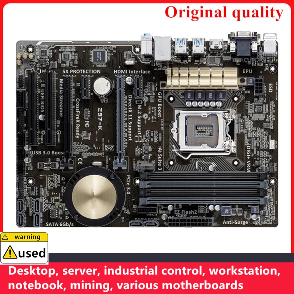 

For Z97-K Motherboards LGA 1150 DDR3 32GB ATX Intel Z97 Overclocking Desktop Mainboard SATA III USB3.0