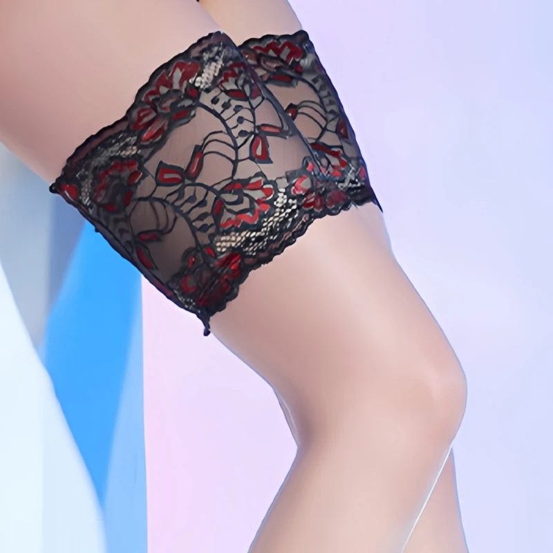 

3D Matte Daily Medias Contrast Color Floral Lace Top Silicone Stay Up Thigh High Stockings Women Sexy Summer Ultrathin Underwear