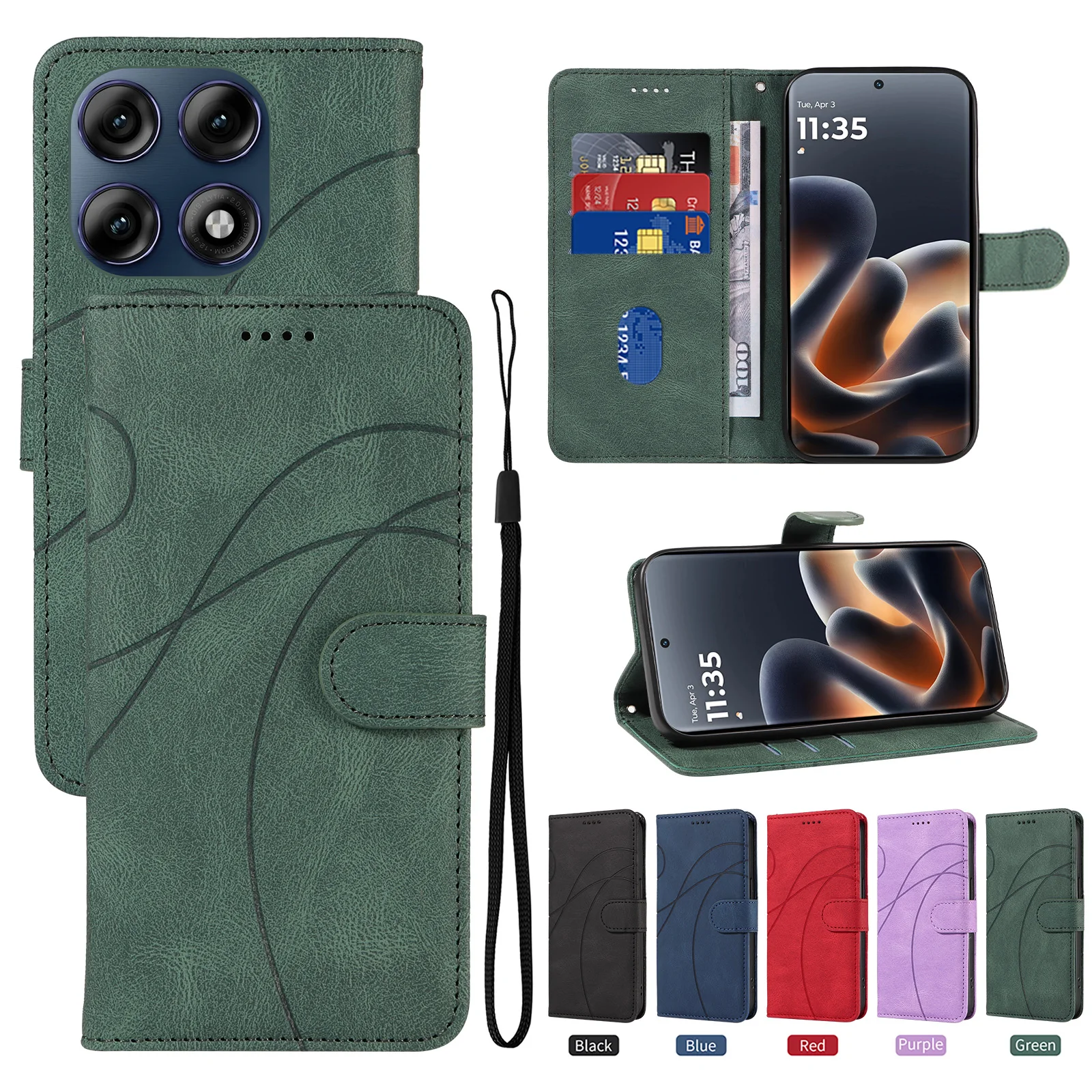 Leather Wallet Flip Case for Motorola Moto Edge 60 70 X70 Air G86 G56 G06 G67 Pro Fusion Power | Kickstand Book Phone Cover view 3