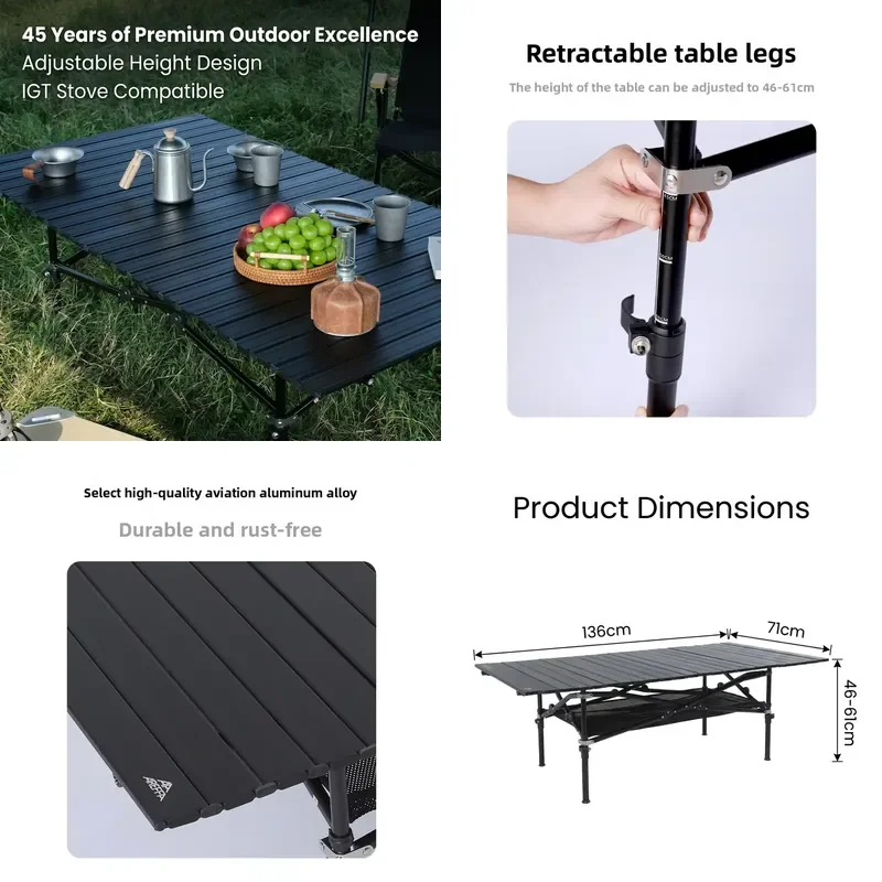 Outdoor Aluminum Alloy Portable Folding Ultra Light Lifting Table Picnic Barbecue Camping Multifunctional Furniture