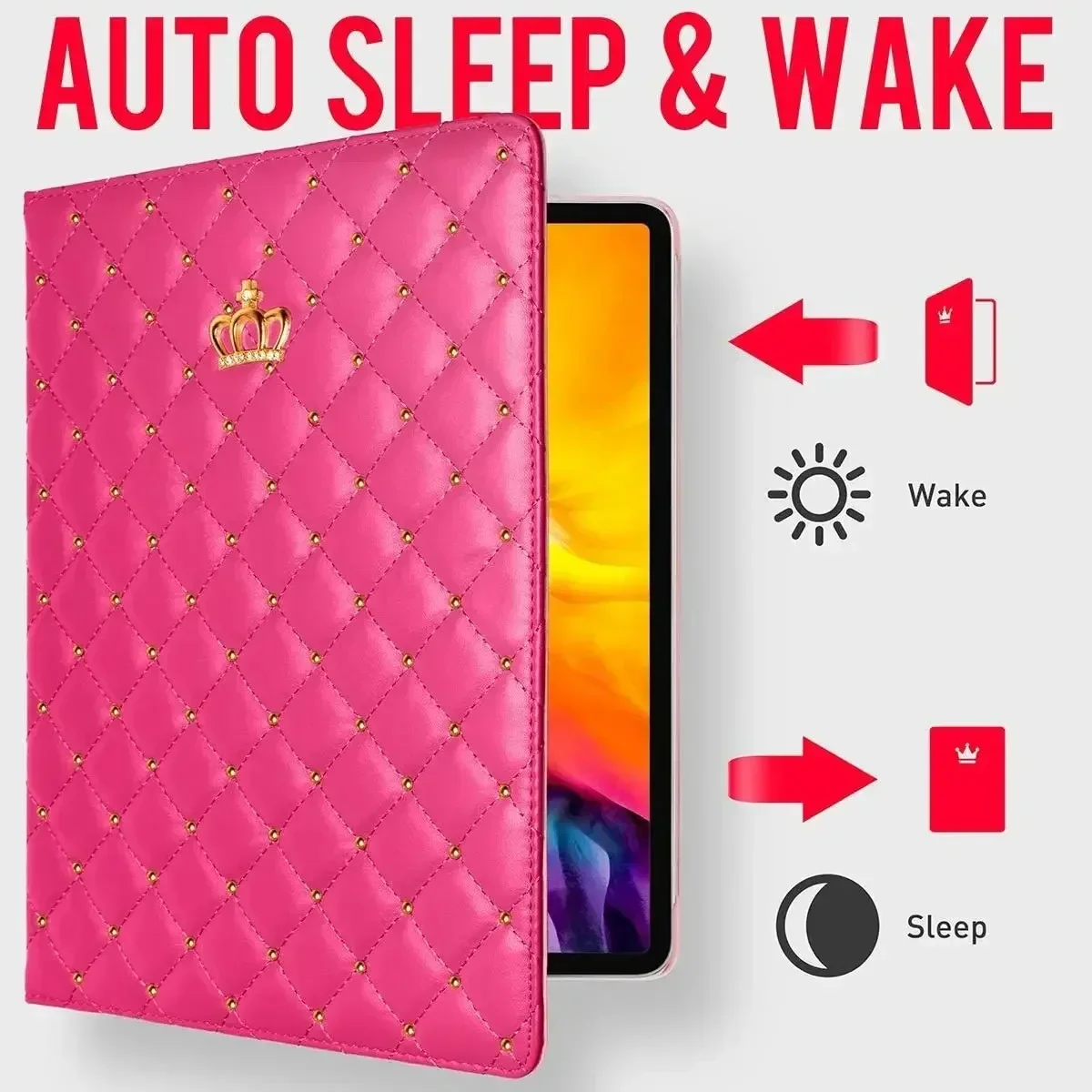 تاج بلينغ فاخر لجهاز IPad A16 الجيل 11th 10th Air7 11 M3 2025 Mini 7 6 A17 Pro 11 7/8/9th 10.2 "غطاء لوحي ذكي للنوم