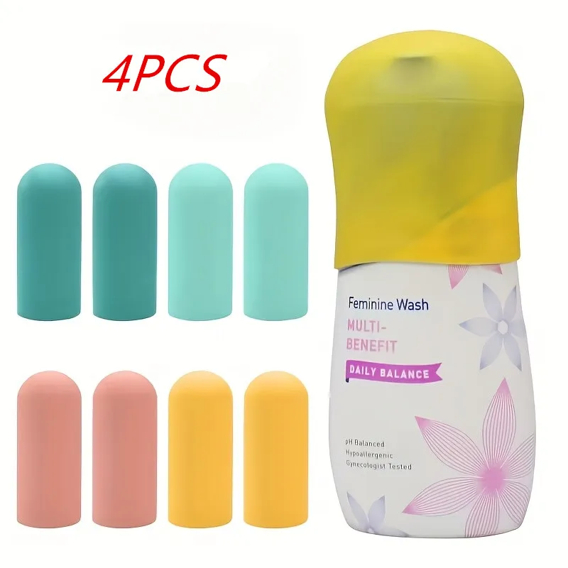4-Pack Leak-Proof Silicone Bottle Caps, Suitable for Travel, Cruises, and Refillable Toiletries—Unisex Colorful Caps, Random Colors (Can Be Hand-Washed/Dry-Washed), Suitable for Bottles, Tubular Containers—Essential Items for Beach Vacations and Cruises