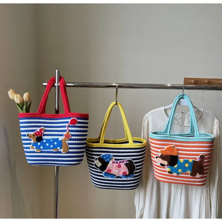 

Cartoon Small Basket Bag for Girls Children Outdoor Picnic Single oulder Handheld Woven Splicing Color Contrast Summer 2025