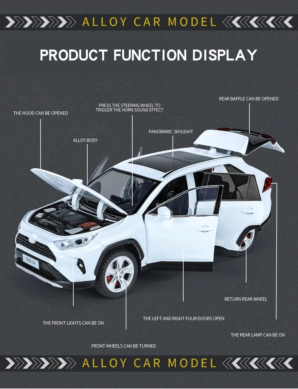 Maßstab 1:24 Highlander RAV4 Spielzeugmodell Miniaturautos Legierung Druckguss Sound Licht Türen geöffnet Zurückziehen Stoßdämpfung Jungen Geschenke – Detail 17