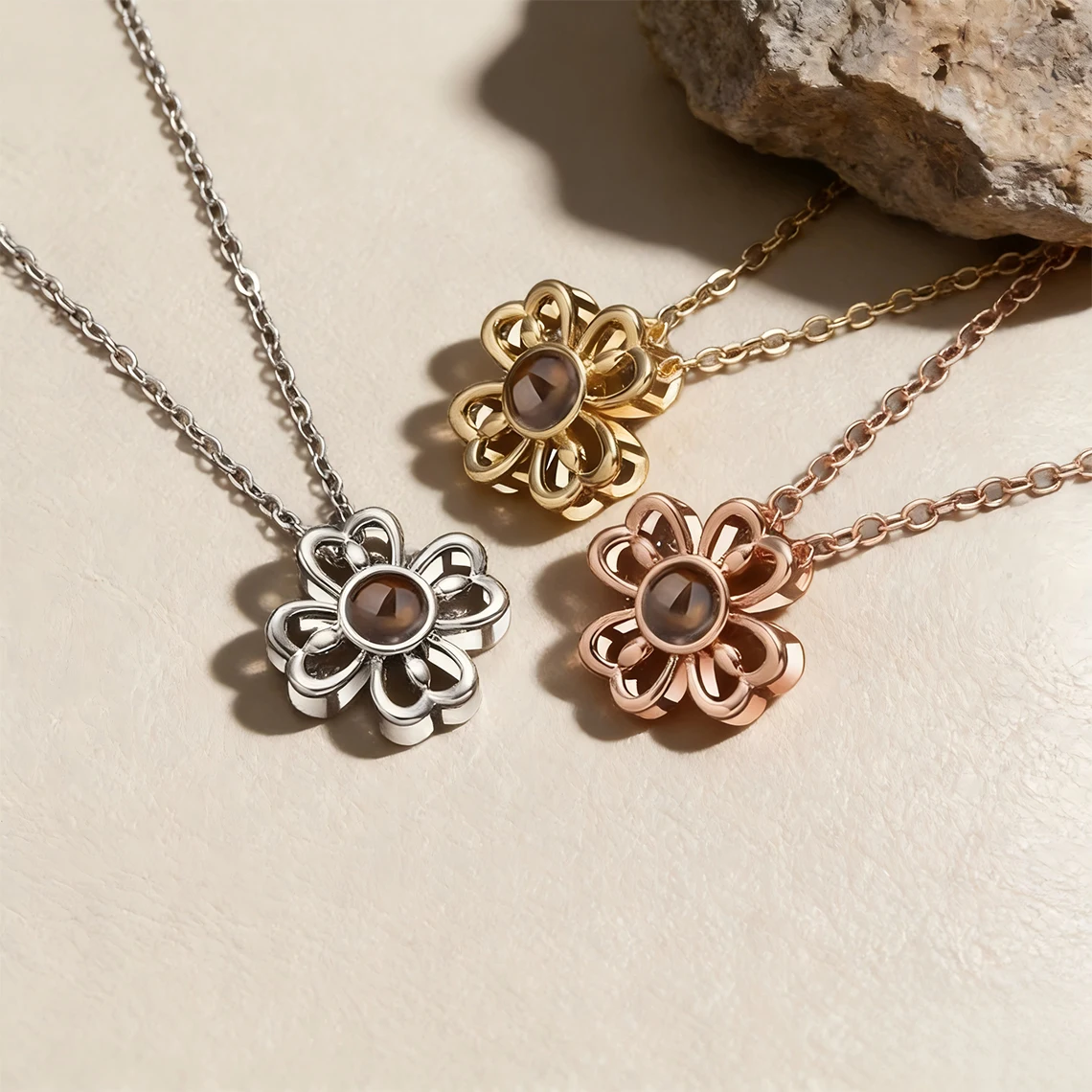 Custom Photo Projection Necklace for Women Copper Personalized Picture Heart Wing Flower Necklaces Valentine's Day Jewelry Gift - view 3