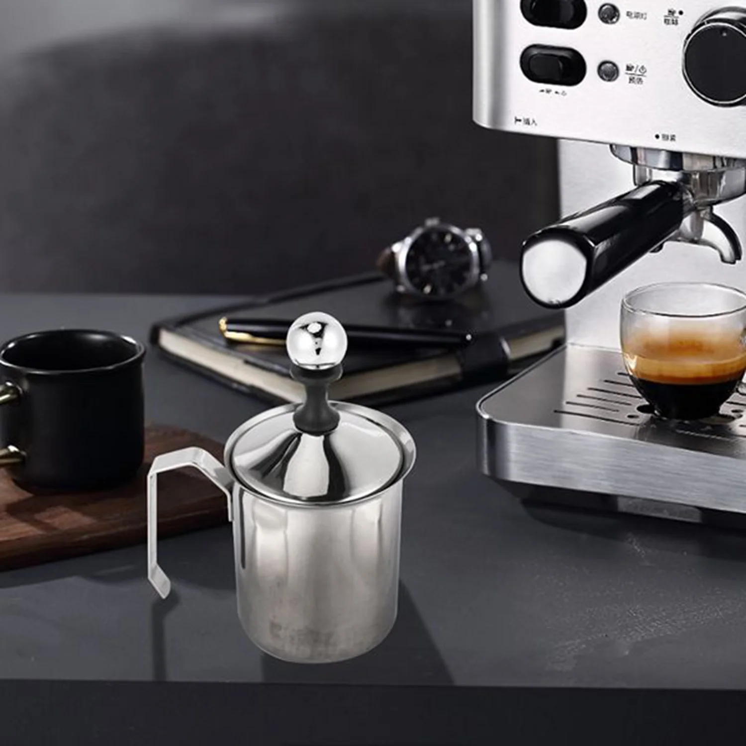 Manual Milk French Press Coffee Maker Stainless Steel Hand Pump Milk Foamer Handheld Milk Jug