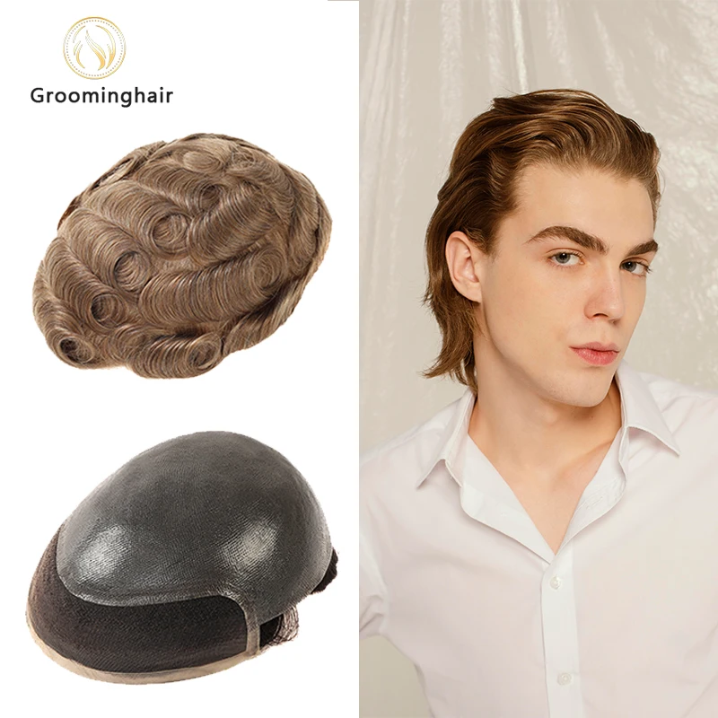 

Bio Man Wig Swiss Lace With Double Knots Pu Male Hair Prosthesis Bleached Knots Toupee Men Human Hair Replacement Systems