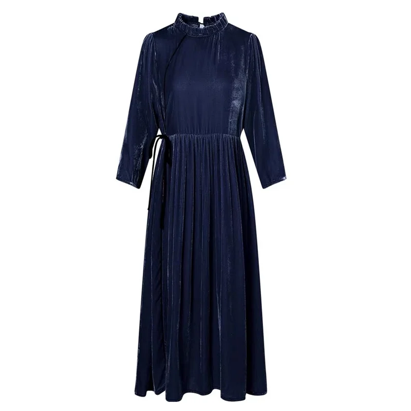 Neues Patchwork-Streetwear-Kleid mit Rüschenkragen, Samt-Handgelenk-Ärmel-Kleider 2022, Frühling, hohe Taille, Schnürung, Velours-Party, Vestidos