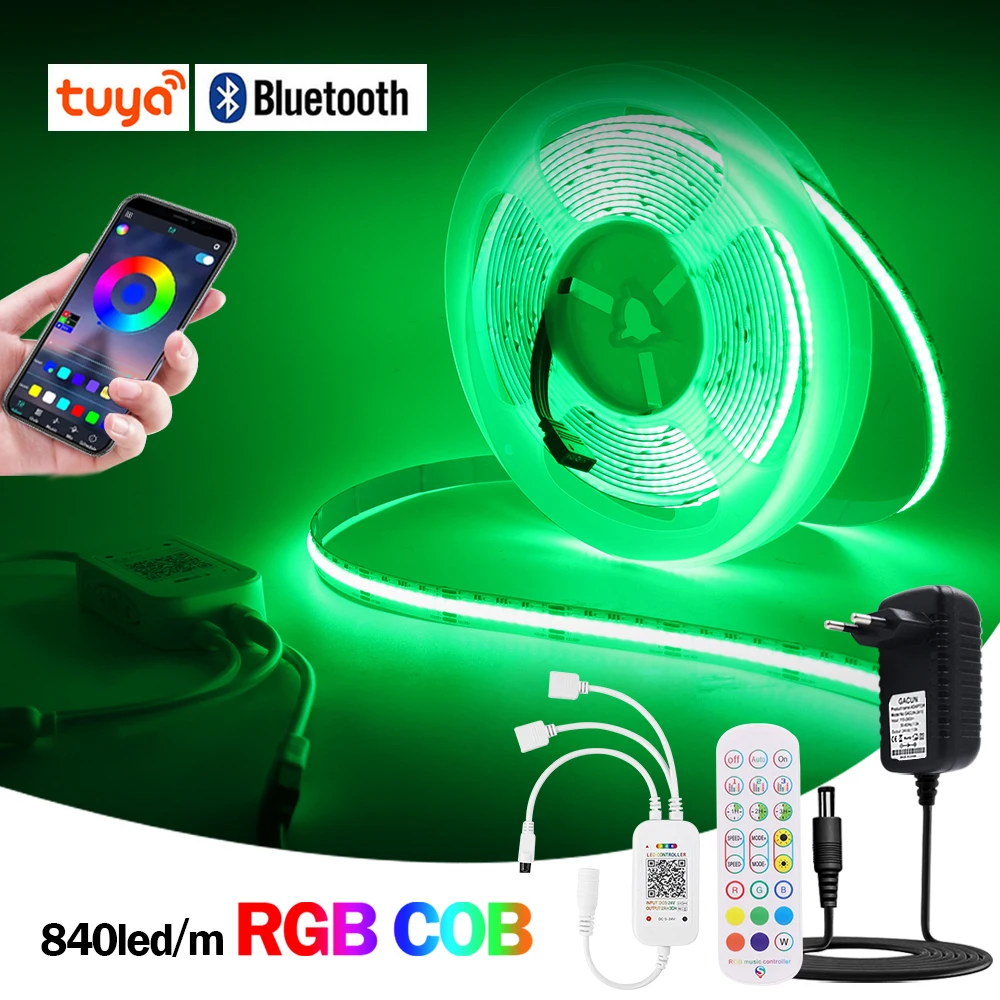 12V 24V RGB COB LED Strip Light 840LEDs/m WIFI Bluetooth APP Control Flexible Ribbon Tape Diode for TV BackLight Room Decoration