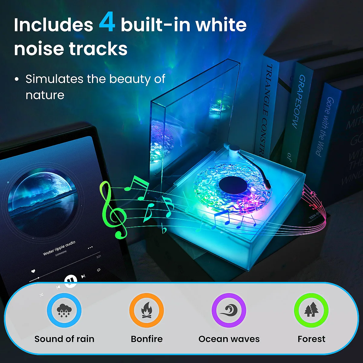 Vintage Water Ripple Style Bluetooth Speaker with RGB Light, Wireless 360 Degree Surround Sound Machine for Bedroom Home Decor