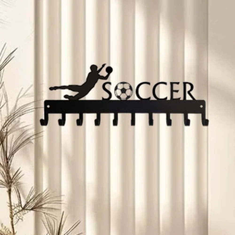 1 Stück Fußball-Torwart-Medaillenaufhänger mit 10 Haken – Wandkunst-Schlüsselaufhänger aus Metall, Handtuch- und Garderobenständer. Geschenk für Sportbegeisterte.