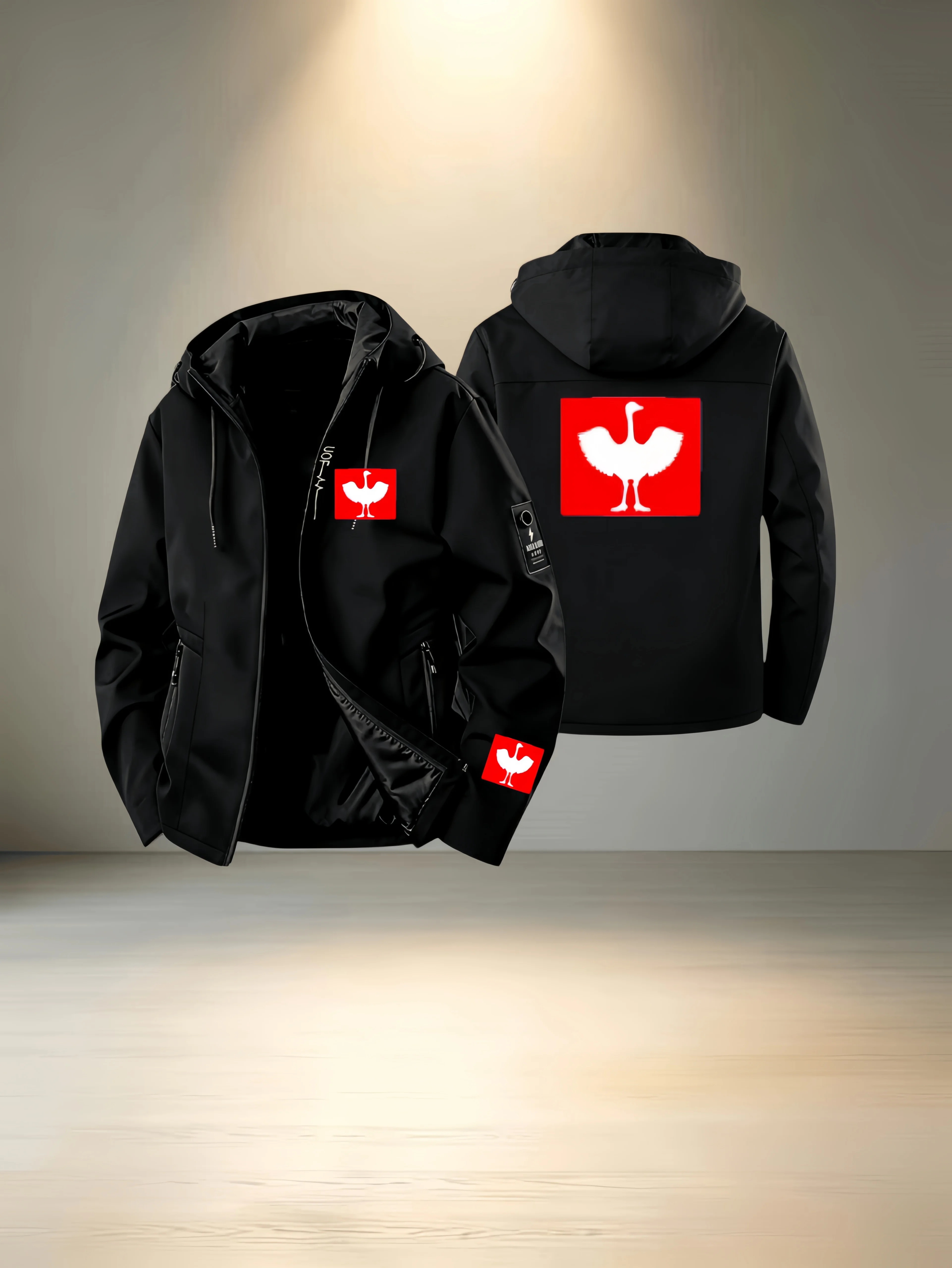 Men's hooded waterproof jacket, embroidery, letter logo print, suitable for cross-country running culture trend and daily travel