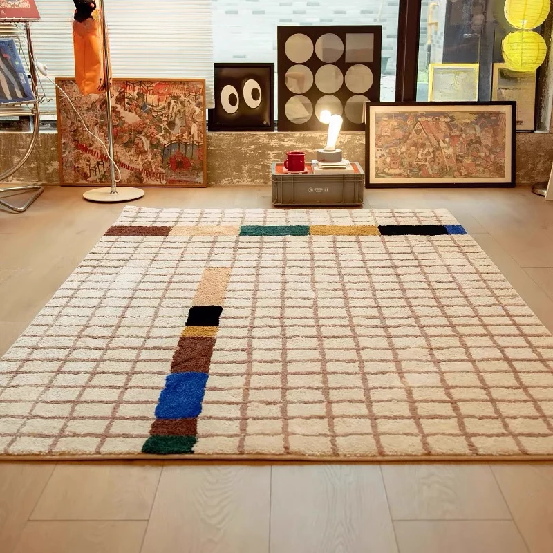 

Cream Plaid Living Room Carpet Antique Style Home Decoration Rug Soft Comfortable Coffee Table Rugs Easy To Care Bedroom Carpets