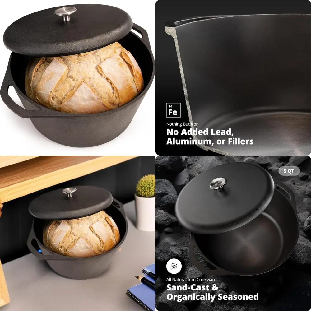 

10-дюймовая чугунная голландская духовка, 5 литров, сверхпрочная посуда с крышкой, идеально подходит для жарки и выпечки