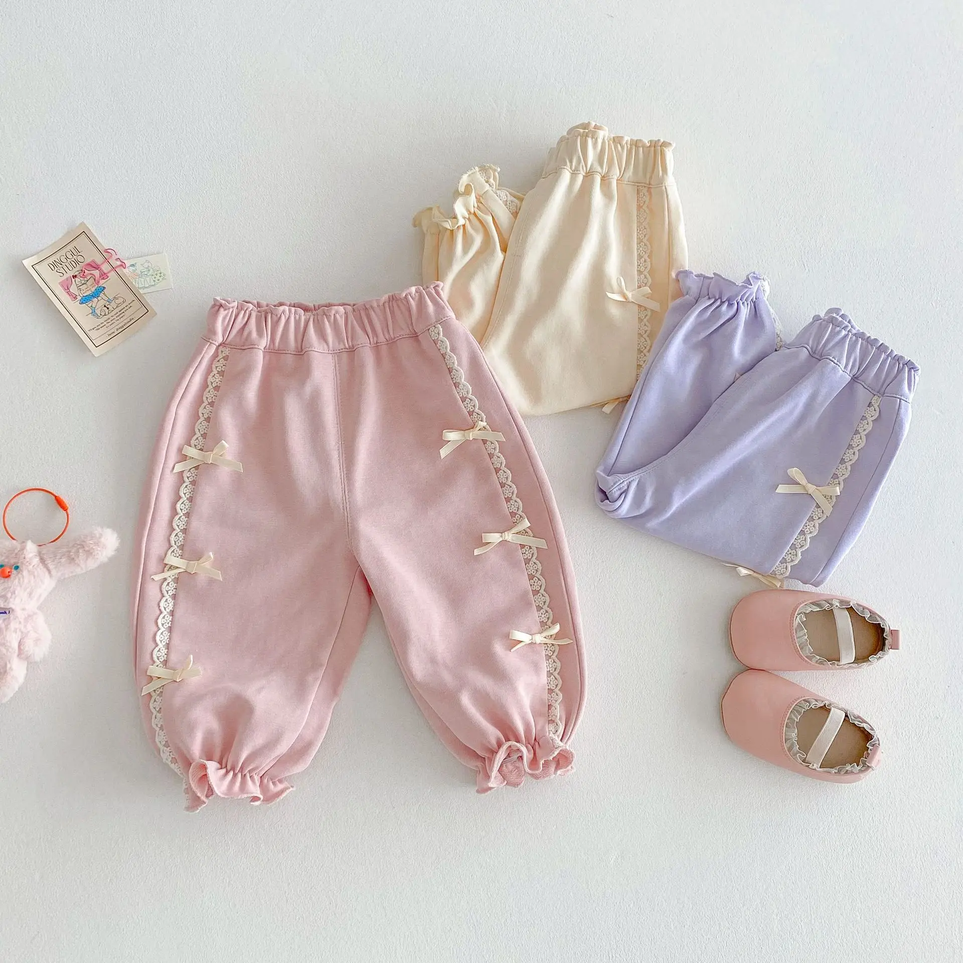 Baby Girls Korean Lantern Pants Spring Children Casual Trousers Bow Decor Long Pants For 0‑5 Years Old Kids Spring Clothing