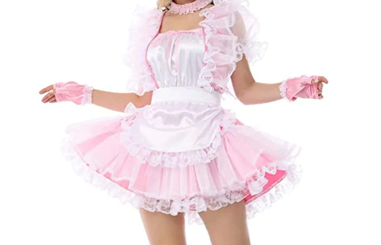 

Hot Selling New Sissy Lace Ruffle Satin Square Neck Dress Adult Giant Baby Uniform Cross Dressing Maid Role Play Customization